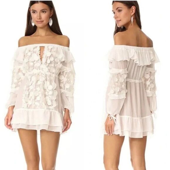 For Love and Lemons Carolina White Lace Long Sleeve Floral Mini Dress - Picture 4 of 11